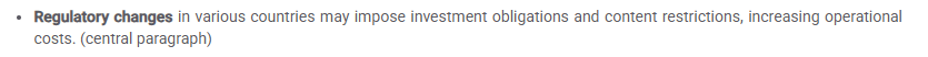 Netflix 10-Q risk factors highlighting regulatory obligations and international compliance costs